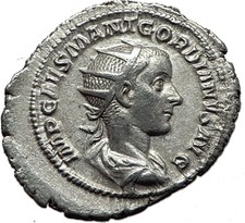 GORDIAN III 240AD Rome Silver Authentic Genuine Ancient Roman Coin Virtus i59121