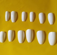 Ballerina Coffin White Nail Tips Full Cover Nail Kit- 44ct w/Glue. Medium Length