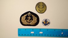 Original Japanese WWII Naval officers cap badge miliitary insignia w/ 2 patches