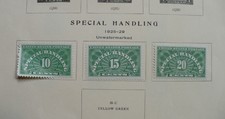 1925-29 3 Special Handling Stamp 10, 15. 20 cents Uncanceled green