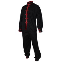 Tai Chi Anzug aus Baumwolle, mit roten Details, Jacke+Hose Wushu Kung Fu Wu shu
