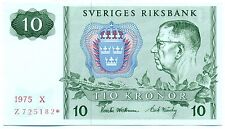 Sweden Note 10 Kronor 1975 X Prefix Z Star Replacement P 52r1 Au