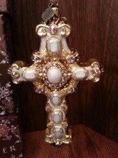 Gold Christmas Cross - Jay Strongwater Glass Ornament with Swarovski Crystal NIB