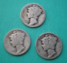 1917, 1925 & 1936 Lot Of Three Mercury Dimes Fillers