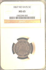 Super Type Ngc 1867 Ms 65 Shield Nickel with No Rays