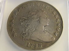 1798 Close Date Draped Bust Heraldic Eagle Reverse Silver Dollar F-15 Very Rare