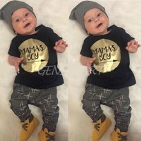 Fashion MAMA'S BOY Cotton T-shirt Pants  Outfits Set for Unisex Baby Kids 0-24M