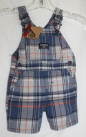 NWT OSHKOSH B'GOSH LITTLE BOY'S TODDLER 12 MO BLUE ORANGE PLAID OVERALL SHORTS!