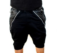 Herren Kurze Hose Caprihose  Shorts Blau Boho Muster sommer Schwarz Jogger Stoff