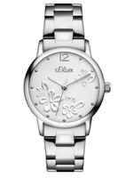 s.Oliver Uhr SO-3139-MQ Damenuhr analog Edelstahl Neu Blumen