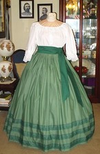 Civil War Dress~Victorian Style 100% Cotton~Solid Sage Green Skirt & Sash