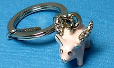 NEW RARE COACH Pave Swarvoski Flying Pig Pink Key Chain Ring Fob Crystal Charm