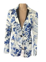 Damen Blazer Jacke Gr. 34 Weiß Blau Marke:Elegance Paris Neu