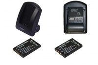 2x Akku Batterie + Ladegerät 5701 Li-Ion 1000 mAh wie Fuji NP-60 Casio NP-30