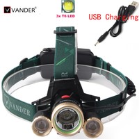 8000LM  XM-L T6 3x High Power LED Headlamp HeadLight Light Torch USB Changer