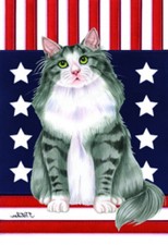 Large Indoor/Outdoor Patriot (Tp) Flag - Grey/Wh Norwegian Forest Cat 77005