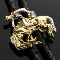 Bolo Tie Western Rodeo - Cowboy mit Pferd - Bolotie