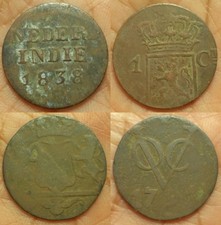 Lot of 2 coins 1838 1790 Double Duit Old Us Coin Colonial New york penny Voc #Z