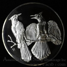 Franklin Mint Gilroy Roberts Birds Medal 50mm #21 Blue Jays 1971 Silver Proof