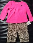 NWT Toddler Girls Carter's Hot Pink Cheetah Pajamas 2T 2pc Fleece Long Sleeve