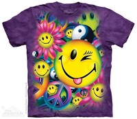 The Mountain T-Shirt Hippie Peace Batik Shirt mit vielen Smilies Gr. S - 3XL