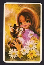 Vintage JOY Swap Card - Pretty Girl with Cat (BLANK BACK)