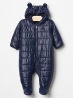GAP Baby Boy Size Newborn Navy Blue Footed Bear Puffer Coat / Snowsuit w/Ears