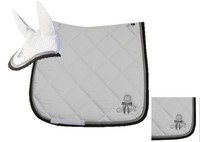 Luxus Set Imperial Lugana Schabracke + Fliegenohren mit STRASS weiß-silber DR 