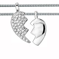 2 Partner- Freundschafts Herz Hälften Anhänger mit 2 Ketten Echt Silber 925 Neu