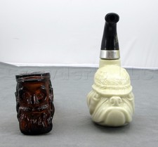 Vintage Avon Glass Old Bearded Man and Bulldog Dog Pipe Decanters - Set of 2