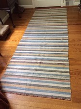 Antique Rag Rug Hand Loomed Long Runner Primitive Folk Art Rug Vintage Country
