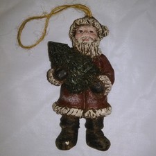 1 Vintage Sarah's Attic Ornament ~ Primitive Hanging Red Santa ~ New Made in Usa
