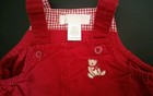 Janie and jack 0-3 months boy girl red corduroy jumper overalls lined bear EUC