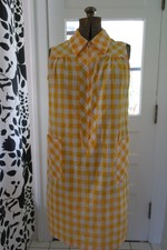 Sweet 60s 70s Yellow Gingham Shift Summer Day Dress M L