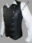 Men’s Genuine Black Leather Gothic Vest Corset Back Lacing All Size Available