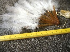 Antique Ladies Fan Late 1800's Ostrich Feathers Amber Celluloid Sticks Guards