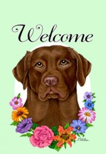 Garden Indoor/Outdoor Welcome Flag (Flowers) - Chocolate Labrador Ret. 630281