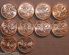 1970 To 1979 Bu Canada 1 Cent Mint State (10 Coins) Free $Hipping In Canada!