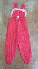 Vintage 80's Handmade Overalls Red White Bibs Baby Toddler Girl Size 24m