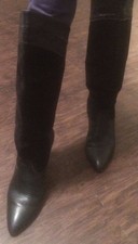 Tall Knee Boots Black Leather Vtg 80s Maria Pia Italy Faux Snakeskin Suede 8