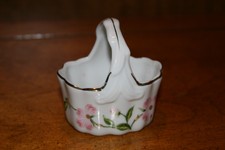 Vintage Lefton Pink Dogwood Floral Porcelain Trinket Basket #03538 - Figurine