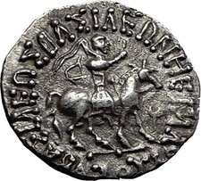 Jesus Christ Birth Magii Azes II on Horse 35BC Ancient Silver Greek Coin i58177