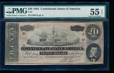 Ac T-67 $20 1864 Confederate Csa Pmg 55 Epq