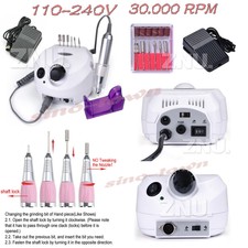 1*White Electric Nail Drill File Carving Engraving Machine Art Kits Ce 110V-240V