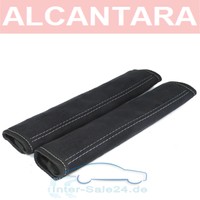2 x Gurtschoner aus Alcantara in schwarz  Faden GRAU Gurtpolster *NEU*