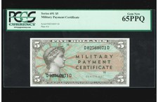 Rare Series 691 $5 Military Payment Certificate Mpc Note Currency Pcgs Gem 65Ppq