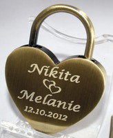 NEU Liebesschloss Herz in ANTIK-GOLD mit Gravur Groß 60x45 mm Vorhängeschloss  