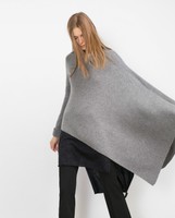 ZARA KNIT CASHMERE PONCHO M 38 40 GRAU VIGORE OVERSIZE KASCHMIR ASYMMETRISCH