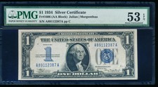 Ac 1934 $1 Silver Certificate Pmg 53 Epq Fr 1606 B-A block