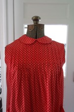 Sweet Mod 60's Cherry Red Daisy Print Loose A-Line Dress Peter Pan Collar S M